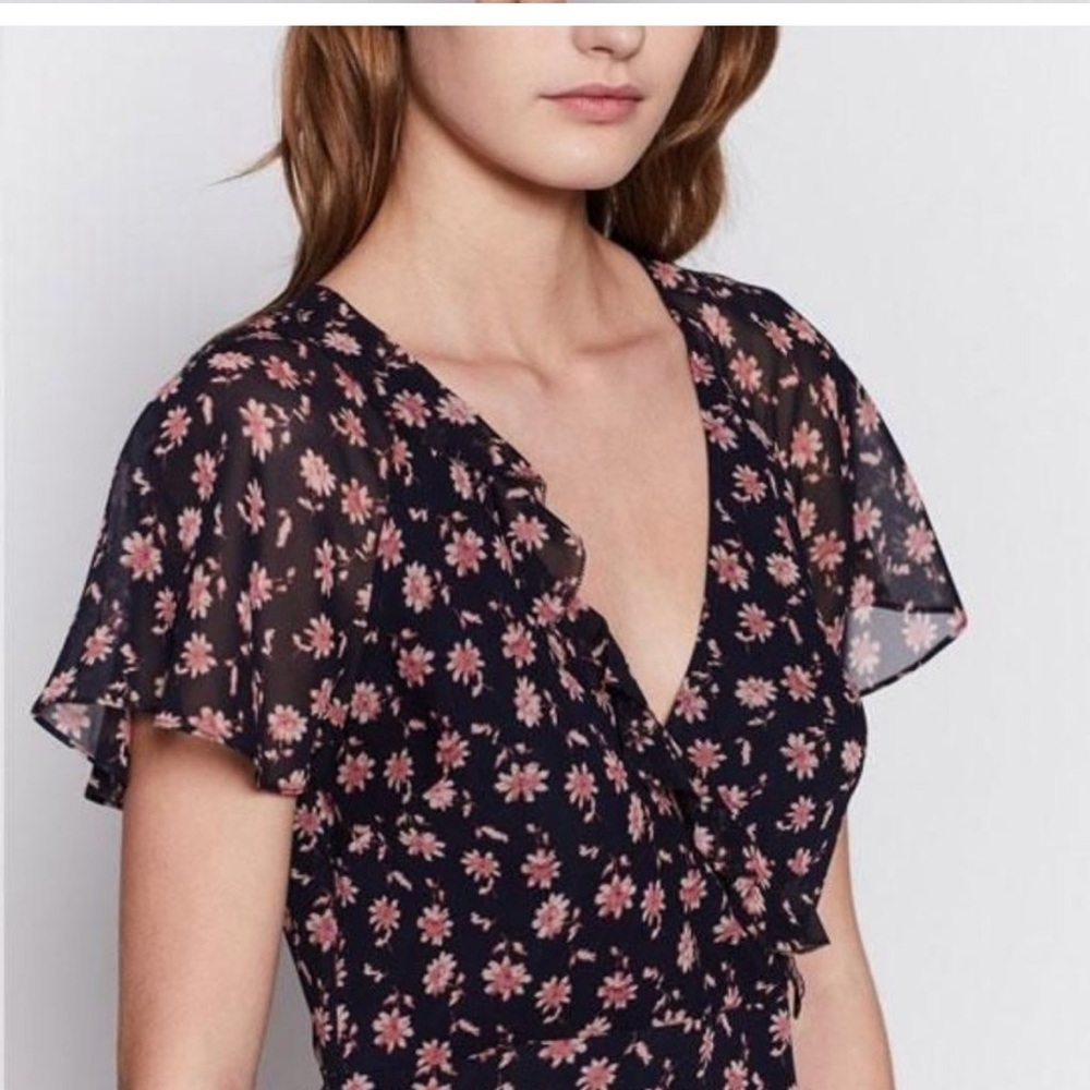 Joie 100% Silk Orita B Dress in "Midnight" Floral Black Pink Size 6 - Picture 3 of 15